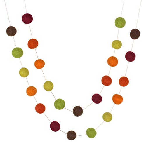 Thanksgiving Decor Garland- Felt Balls- Brown Orange Burgundy