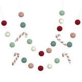 Candy Cane Garland Decor- Christmas Holiday Felt Balls- Red, Pink, Teal