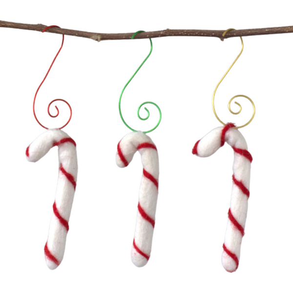 Candy Cane Christmas Tree Ornaments with Red, Green & Gold Hooks