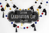 CUSTOM Graduation Cap Felt Ball Garland- 1" (2.5 cm) Wool Felt Balls- Graduation Hat Mortar Board Tassel Party Decor Banner