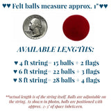 American Flag Garland with Felt Balls- Swirls & Dots- Memorial Day- Fourth July- 1" Felt Balls, 2.5" Flags