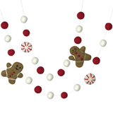 Gingerbread & Peppermint Christmas Felt Garland- Red & White