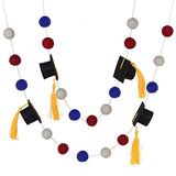 Graduation Cap Felt Ball Garland- Red Blue White with GOLD tassels - 1" (2.5 cm) Wool Felt Balls- Graduation Hat Party Decor Banner…