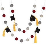 Graduation Cap Felt Ball Garland- Red Gray White with GOLD tassels - 1" (2.5 cm) Wool Felt Balls- Graduation Hat Party Decor Banner…