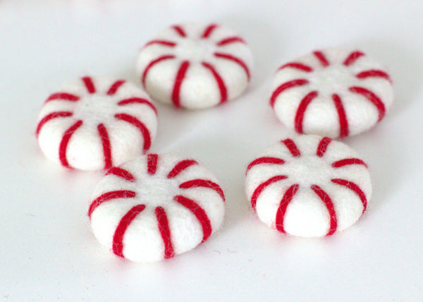 Peppermint Felted Shapes- Christmas Winter Peppermint Patty Candy- 100% Wool Felt