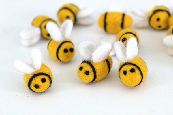 Bumble Bee Felt Shapes- Black & Golden Yellow- Yellow Jacket- DIY Garland Pompom Decor- 100% Wool Felt