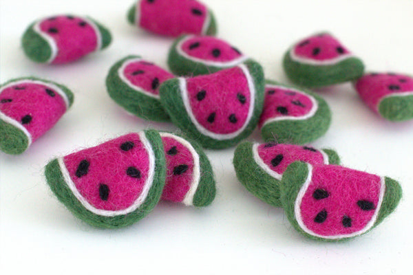 Watermelon Felt Shapes- Pink & Green Fruit Slices- DIY Garland Pompom Spring Summer Decor- 100% Wool Felt