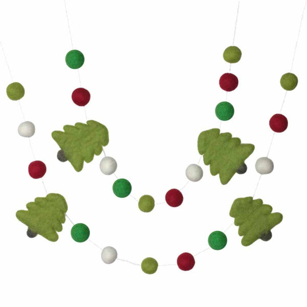 Christmas Tree Garland Decor- Felt Balls- Red, Kelly Green, Lime & White- LIME GREEN Trees