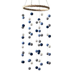 Spiral Pom Pom Nursery Mobile- 100% Wool Felt Balls. Blue Gray