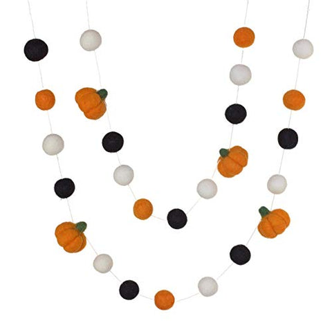 Felt Pumpkin Garland- Orange & Tan- Felt Balls & Dark Orange