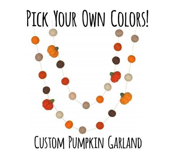 PICK YOUR COLORS- Felt Pumpkin Garland- Fall Autumn Halloween Thanksgiving