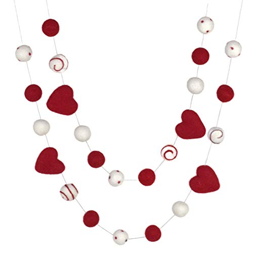 Valentine's Day Felt Ball Garland- Hearts, Dots & Swirls- Red, White