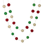 Christmas Felt Ball Garland- Red, Kelly Green, Almond- Holiday Winter Decor