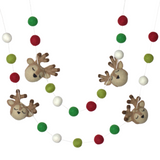 Reindeer Christmas Garland- Red & Green- Holiday Winter Mantle Tree Decor