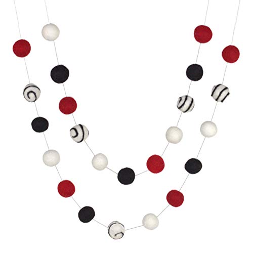 Red, Black, White Swirls Garland- Felt Ball Decor- Christmas, Valentine's Day