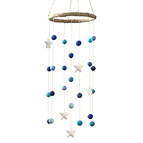 Blue Felt Nursery Mobile- Shades of Blues & White Felt Balls and Felt Stars