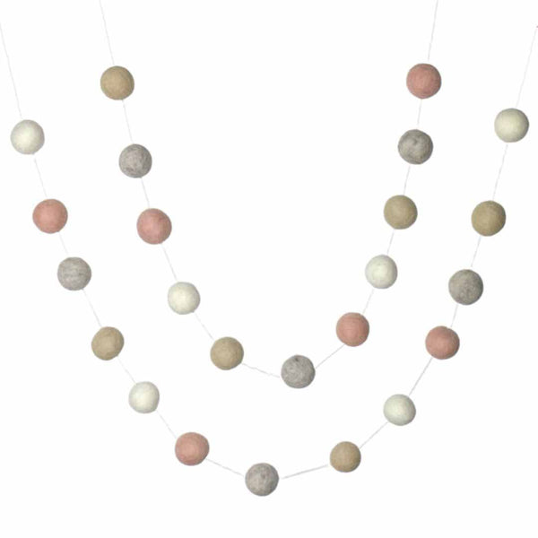 Valentine's Day Garland Decor- Pale Pink, Pale Gray, Almond & White- 1" Felt Balls