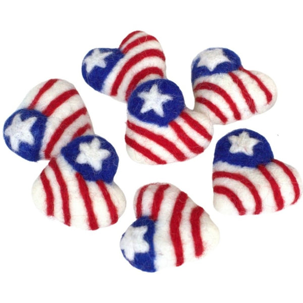 American Flag Hearts- SET OF 3 or 5- Approx 1.75" tall- 100% Wool Felt