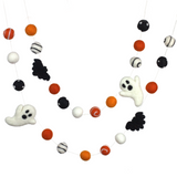 Ghost & Bat Halloween Garland- Orange Black Dots & Swirls- 100% Wool Felt- Fall Autumn Halloween Thanksgiving Decor