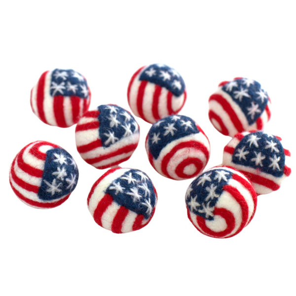 American Flag Balls- SET OF 3 or 5- Approx 1.5"- 100% Wool Felt