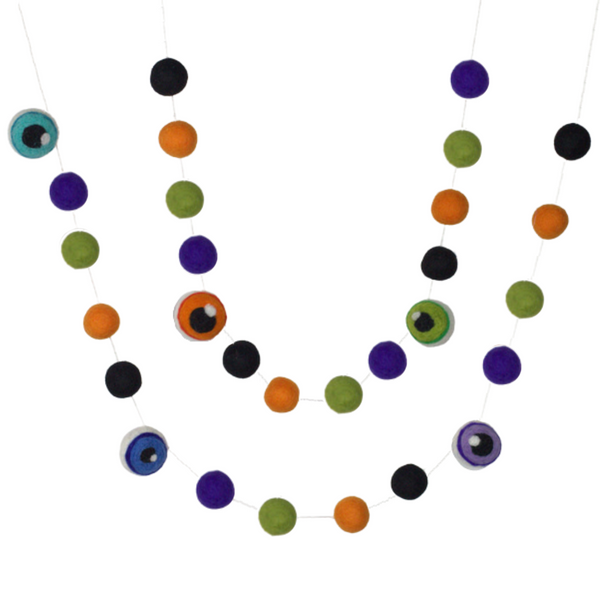 Eyeball Halloween Garland- Purple, Green, Orange & Black- 100% Wool Felt- Fall Autumn Monster Decor