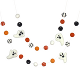 Ghost Halloween Garland- Orange & Black, Dots & Swirls- 100% Wool Felt- Fall Autumn Halloween Thanksgiving Decor
