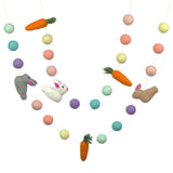 Bunny & Carrot Easter Garland- Bright Spring Colors Felt Balls