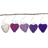 Valentine's Day Heart Ornaments- SET OF 5- Purple, White