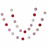 Valentine's Day Garland Decor- Swirls & Dots in Red, Baby Pink, White- EcoFriendly- 100% Wool Felt- 1" Balls