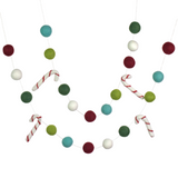 Candy Cane Garland Decor- Christmas Holiday Felt Balls- Vintage Christmas Colors