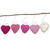 Valentine's Day Heart Ornaments- SET OF 5- Pink & White with Silver Hooks- Tree Decor- Finished Ornament approx. 3.5" tall
