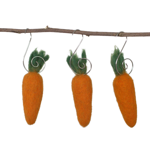 Easter Carrot Ornaments- SET OF 3 or 5- Spring Ornaments with Silver Hooks- Tree Decor- Finished Ornament approx. 4" tall
