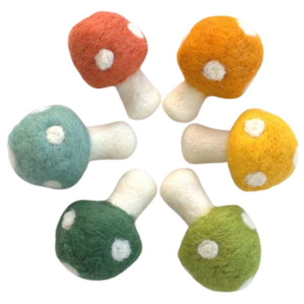 Wool Felt Mushrooms- Woodland Colors- 6 Pieces- 1.5" x 2.5"