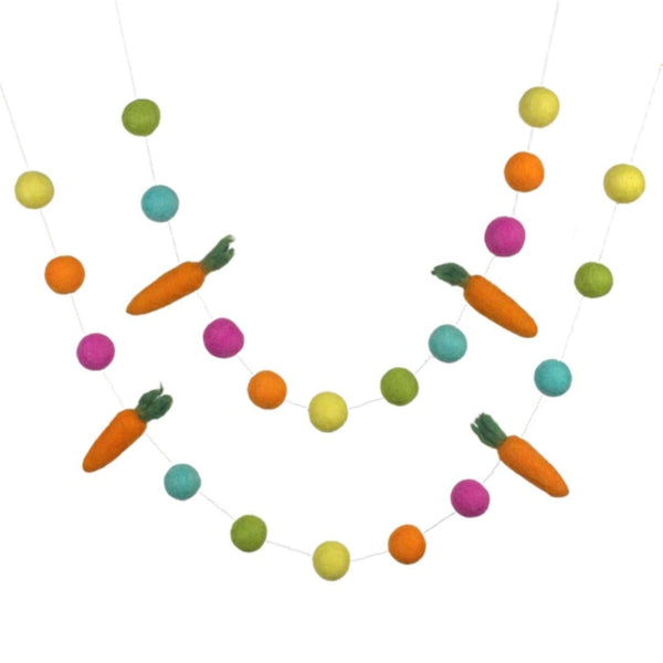 Felted Carrot Garland- Bright Colored Felt Balls- Easter Spring Decor