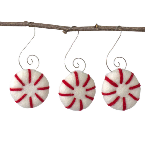 Peppermint Christmas Tree Ornaments with Silver Hooks