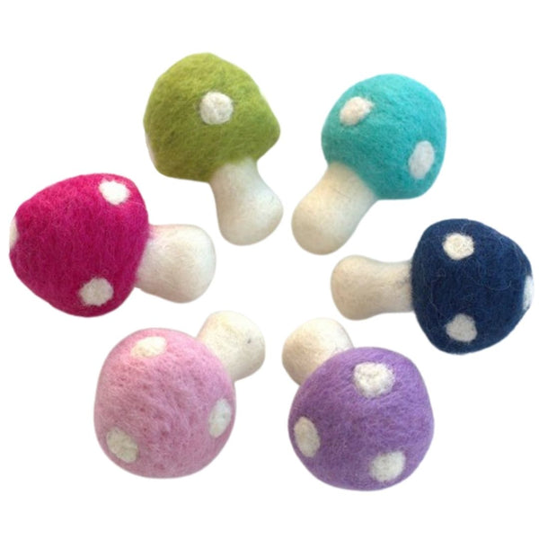 Wool Felt Mushrooms- Pink Purple Blue Green- 6 Pieces- 1.5" x 2.5"