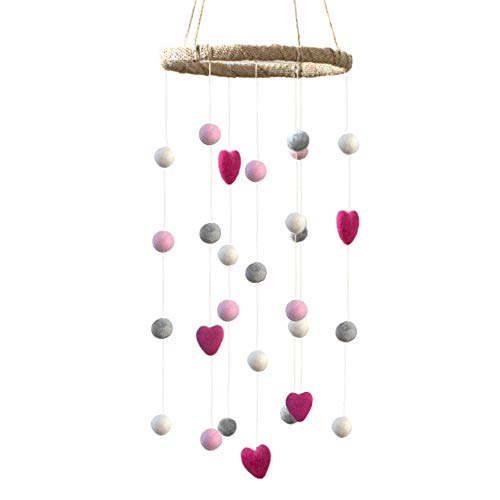 Felt Ball & Heart Nursery Mobile- Pink, Gray, White- SMALL