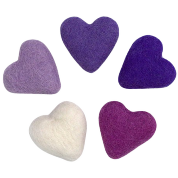 Felt Hearts- Purple & White- SET of 5 or 10- Valentine's Day DIY Craft Decor- 100% Wool- Eco friendly- Approx. 1.75" Tall Hearts