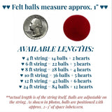 Felt Ball Garland- Hearts & Swirls- Red, Turquoise, White