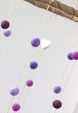 Felt Nursery Mobile- Shades of Purple, Lavender & White Felt Balls and Felt Hearts