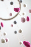 Felt Nursery Mobile- Hot Pink, Light Pink, Gray & White Felt Balls and Felt Hearts