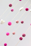 Felt Nursery Mobile-SMALL SIZE Shades of Pink & White Felt Balls and Felt Hearts