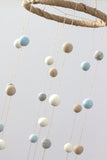 Blue, Gray, Almond & White Felt Ball Nursery Mobile- Nursery Childrens Room Pom Pom Mobile Garland Decor