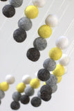 Spiral Felt Ball Mobile- Neutral Nursery- Yellow, Charcoal, Gray, White-  Nursery Childrens Room Pom Pom Mobile Garland Decor