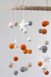 LARGE Orange, Almond, Gray, White Felt Ball & Star Nursery Mobile- Nursery Childrens Room Pom Pom Mobile Garland Decor