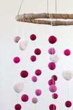 LARGE Pinks & White Felt Ball and Hearts Nursery Mobile- Nursery Childrens Room Pom Pom Mobile Garland Decor
