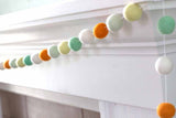 Orange Aqua Mint Yellow White Felt Ball Garland- Neutral Baby Nursery Home Decor