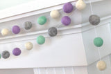 Felt Ball Garland- Lavender, Aqua, Gray & White- Pom Pom- Nursery- Valentines- Holiday- Wedding- Party- Childrens Room