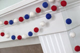 Fourth July Garland- Red, Royal Blue, White Felt Ball Pom Pom Garland- Holiday- Party - USA- Americana Decor