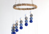 Spiral Felt Ball Mobile- Royal Blue, Baby Blue, Gray, White-  Nursery Childrens Room Pom Pom Mobile Garland Decor